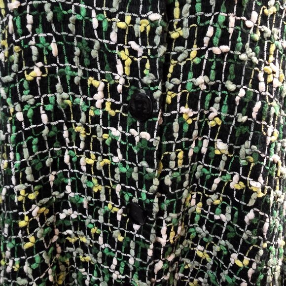 Vintage Green  Yellow Textured Tweed Button-Up Jacket old money elegant classic - Picture 3 of 11